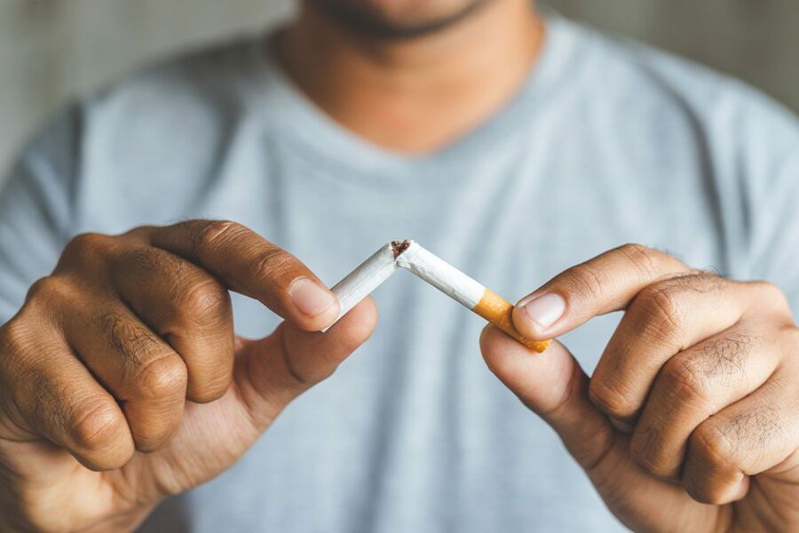 Breake down cigarette.Quitting from addiction concept.